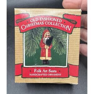 Vintage 1987 Santa Hand Painted Wooden Display Folk Art MIB! -31D